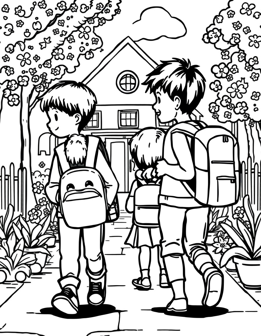 The children walk to school at first time