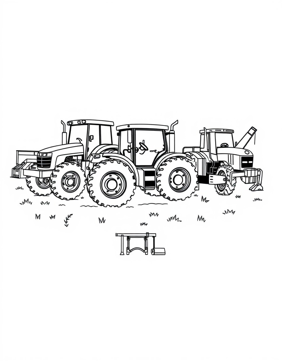 different tractors with farming tools