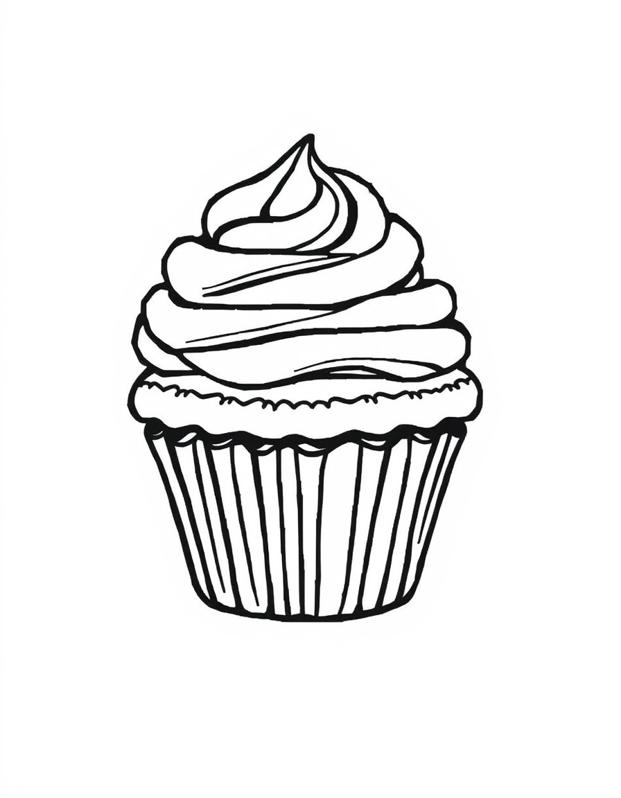 create me a simple bold and easy coloring page of a kwaii styled cupcake