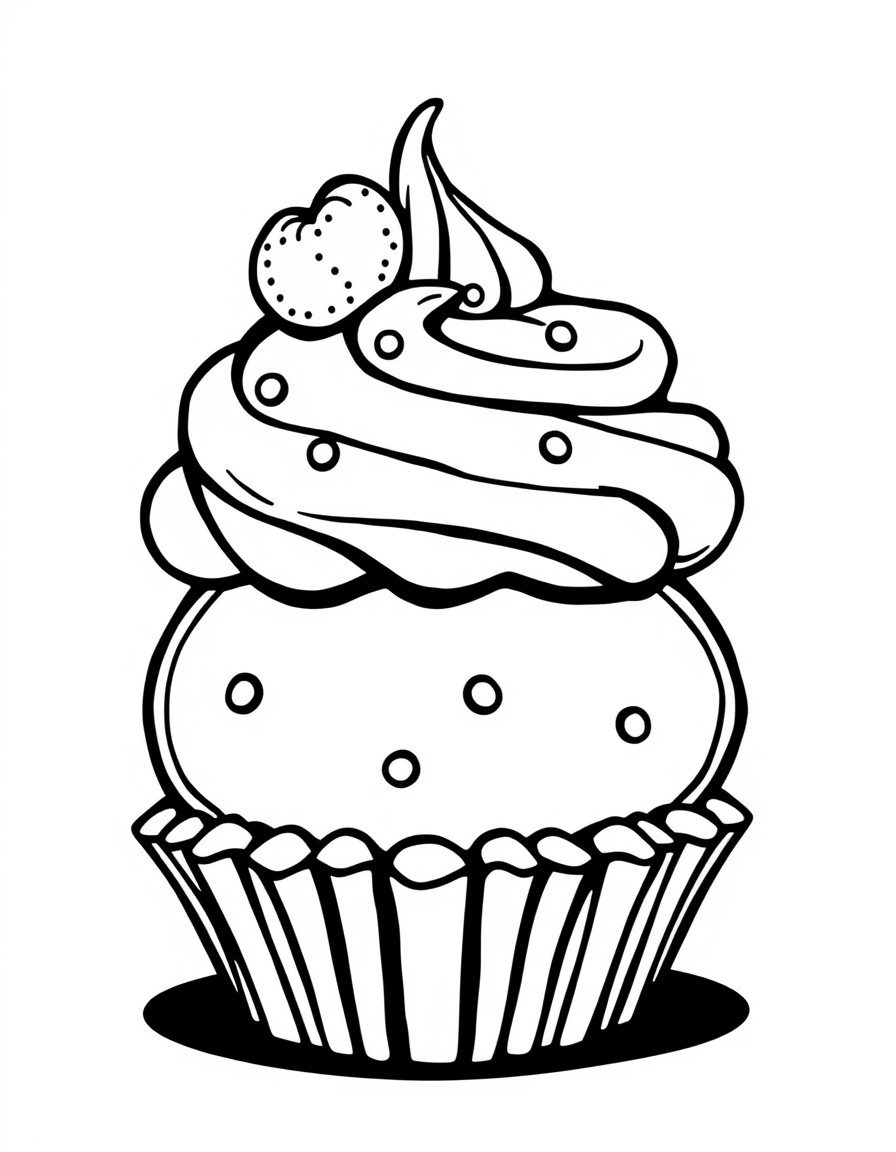 create me a simple bold and easy coloring page of a kwaii styled cupcake