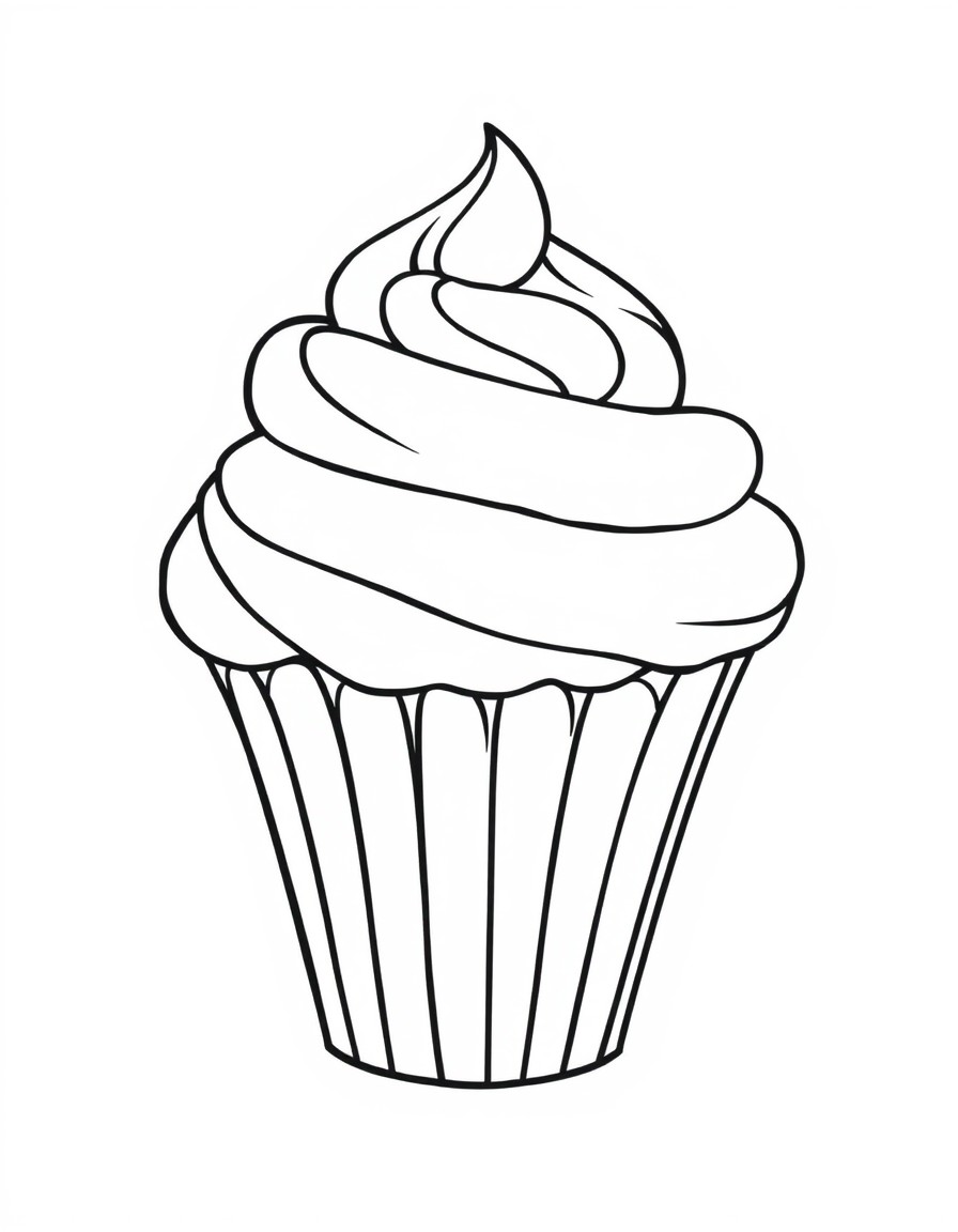 create me a simple bold and easy coloring page of a kwaii styled cupcake