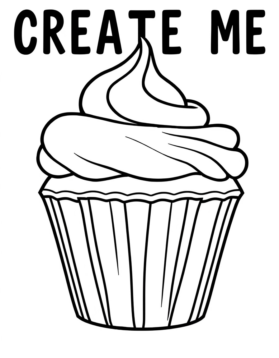 create me a simple bold and easy coloring page of a kwaii styled cupcake