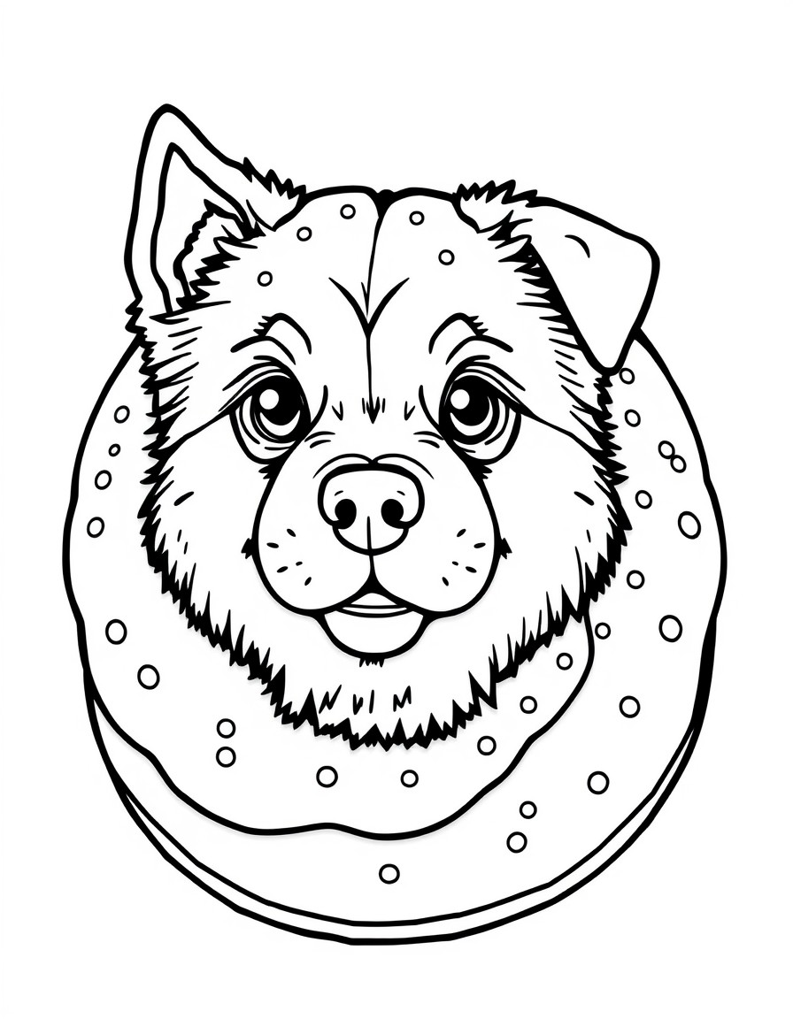 create me a simple bold and easy coloring page of a kwaii styled doghnut
