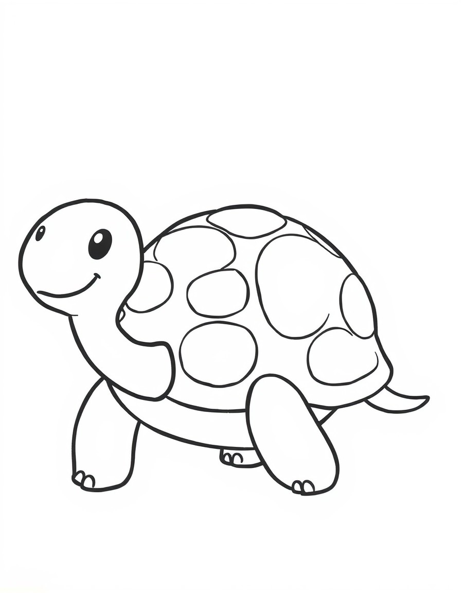 A smiling turtle with a simple shell design.