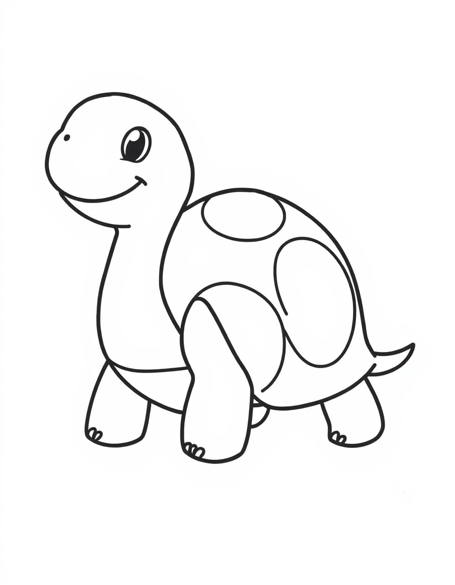 A smiling turtle with a simple shell design.