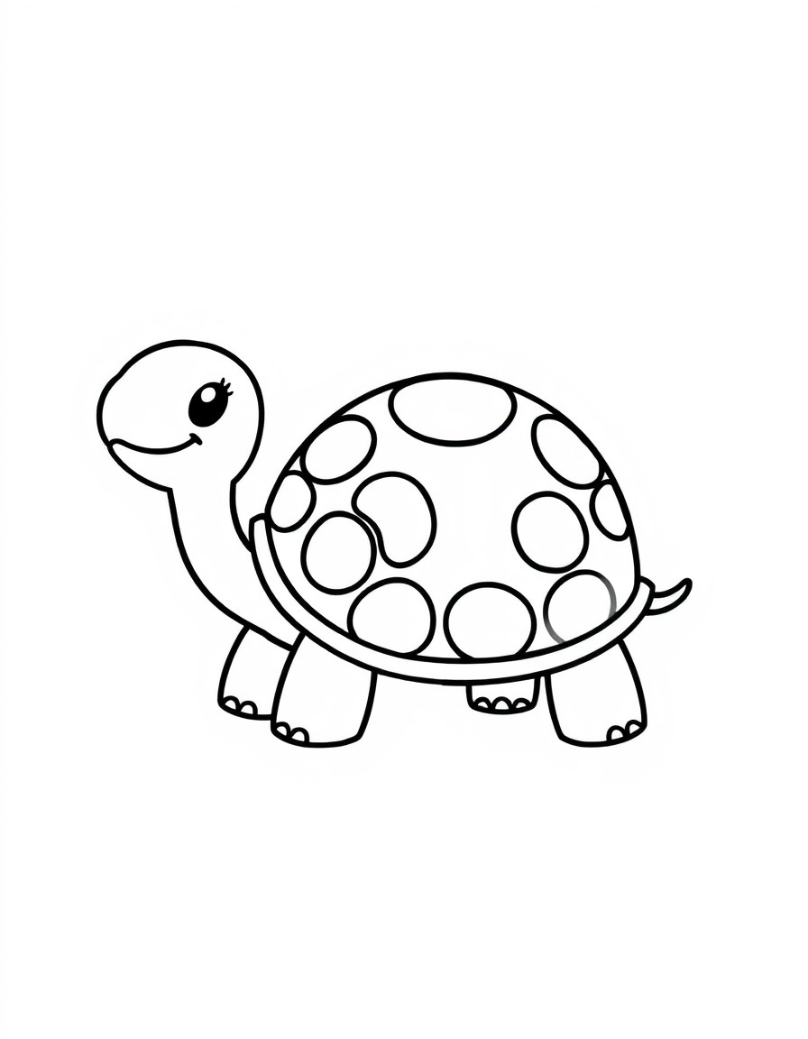 A smiling turtle with a simple shell design.