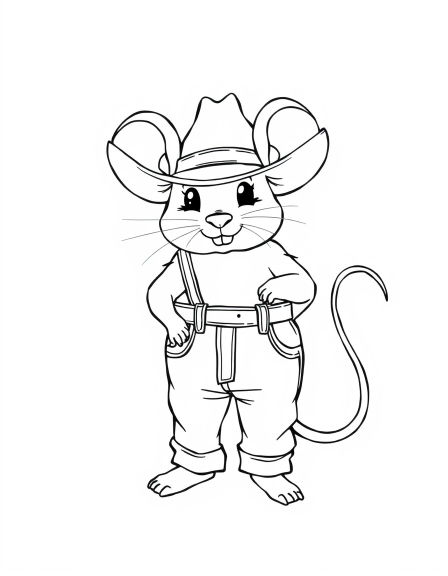 fat white mouse with bluejeans and a big cowboyhat