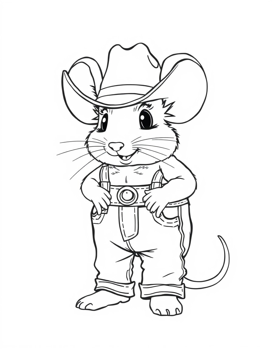 fat white mouse with bluejeans and a big cowboyhat