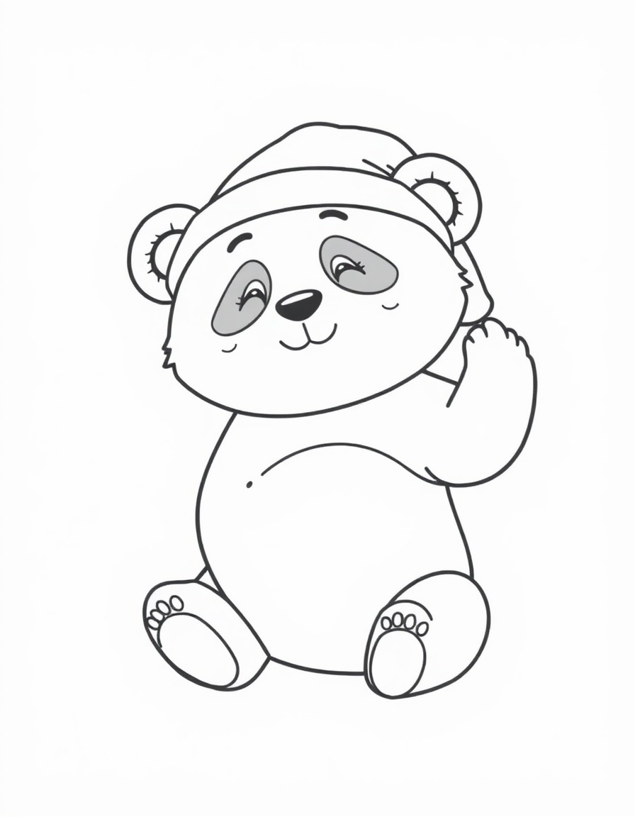 A lazy panda with a big and red hat that has no text on it