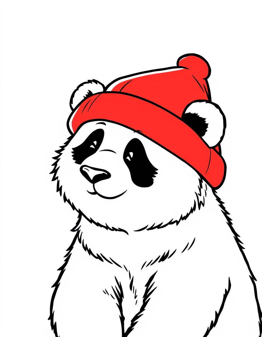 A lazy panda with a big and red hat that has no text on it