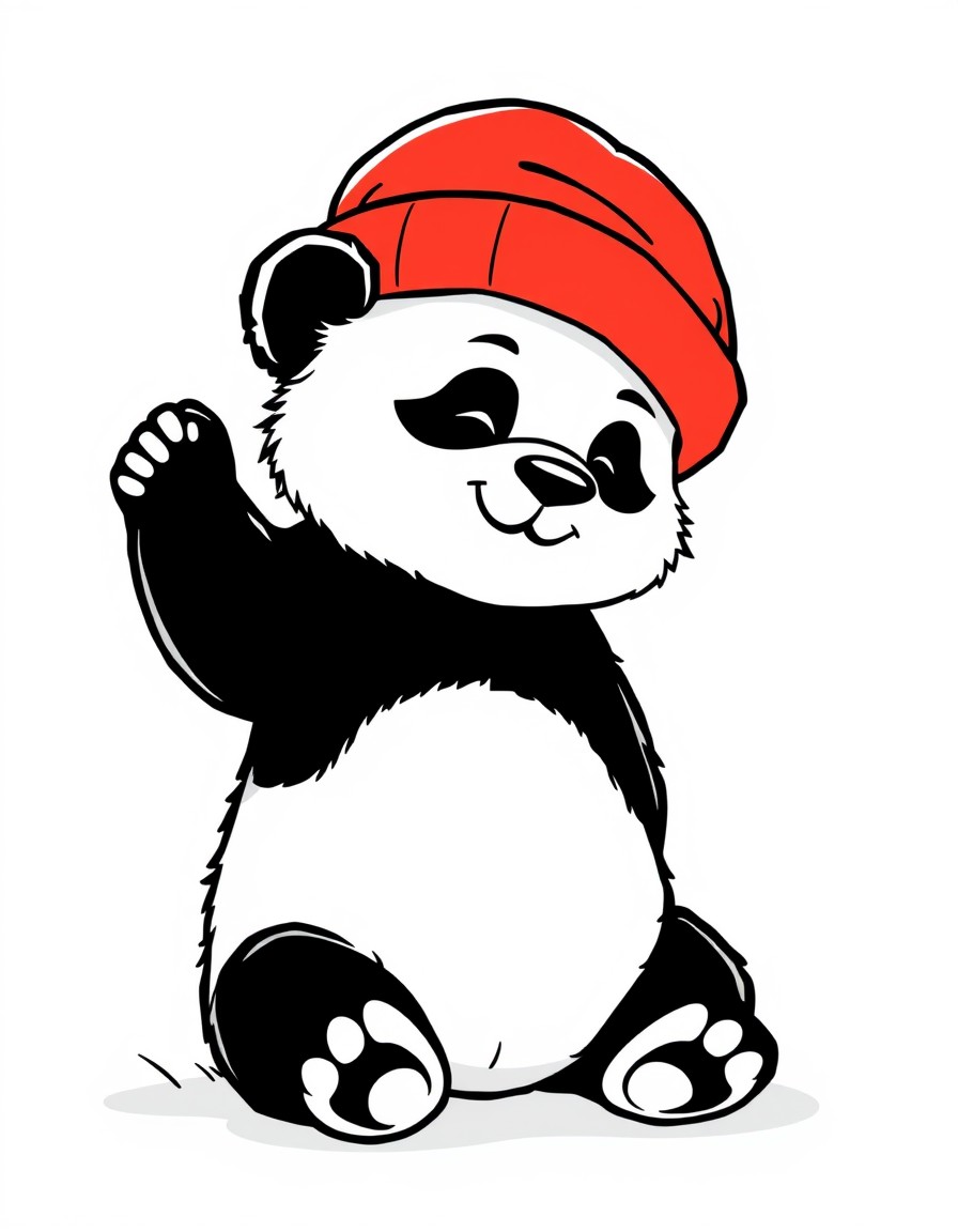 A lazy panda with a big and red hat that has no text on it