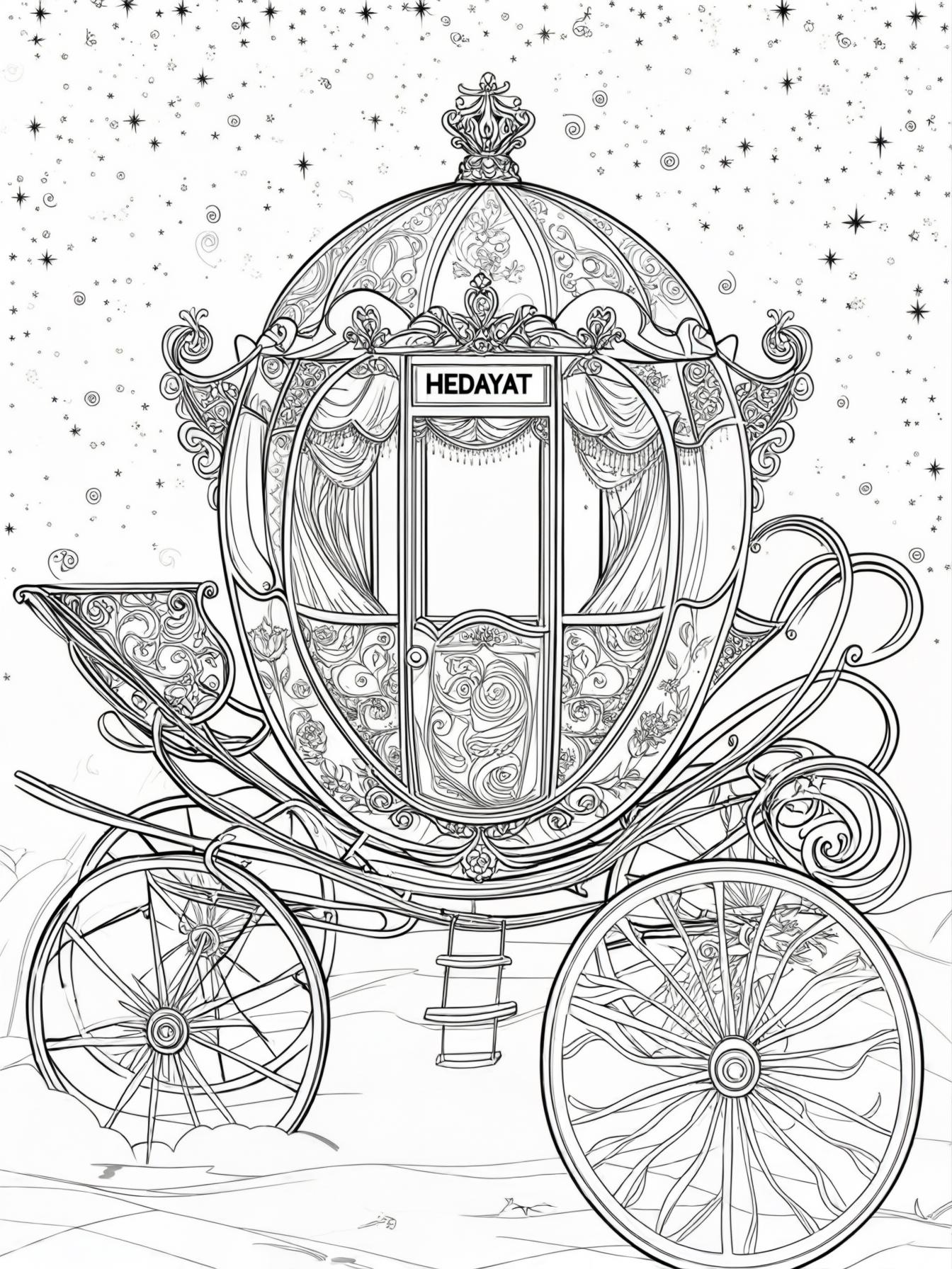 A princess carriage drifting across a starry sky with a side banner that reads 'hedayat'
